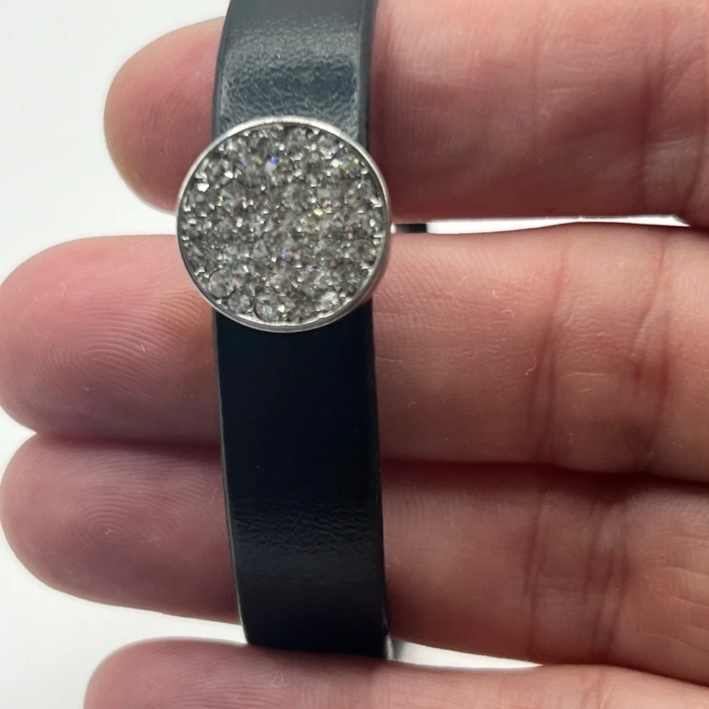Yik Fung Leather and rhinestone snap bracelet